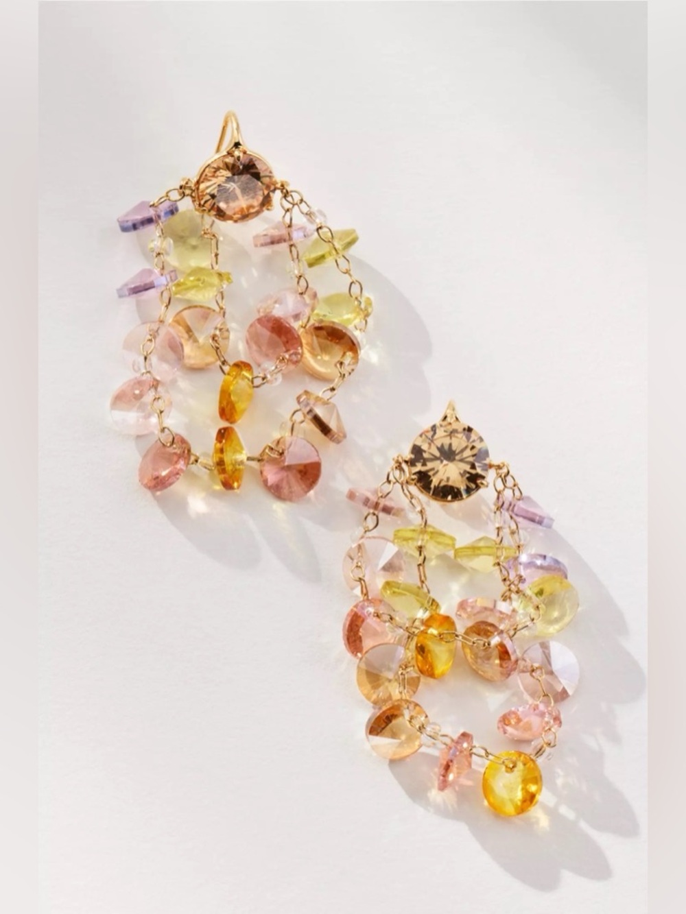 NWT Anthropologie Colorful Glass Stone Drop Earrings Pink